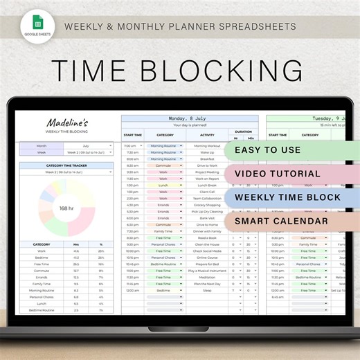 Weekly Time Blocking Planner Spreadsheet 24 Hour Weekly Schedule Tracker Time Management Template Time Block Organizer Tasks Google Sheets - Etsy UK