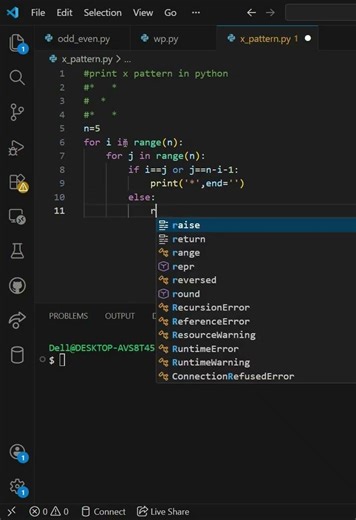 print 'x' pattern in python #python #pattern #coding #programming