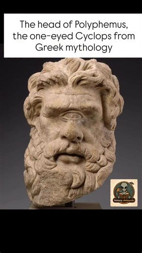 History|UFO|Places|Travel🌎 on Instagram: "A Mythical Encounter: The Head of Polyphemus IV Behold the head of Polyphemus, the one-eyed Cyclops from Greek mythology, famously outwitted and blinded by Odysseus. This ancient sculpture, dating to the Hellenistic or Imperial Period (around 150 BC or later), captures the fearsome and imposing visage of this legendary creature. The Cyclopes—a race of giants with a single eye—were often depicted in Greek and Roman art as powerful, monstrous beings. With