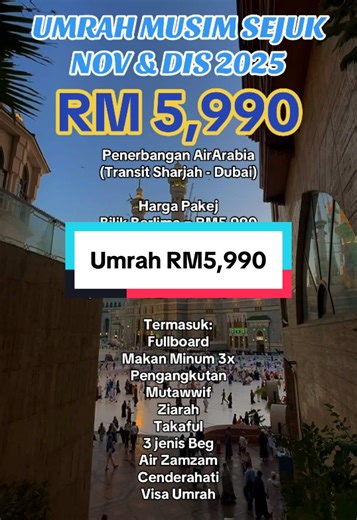 Pakej Umrah RM5,990 Bersama AirArabia