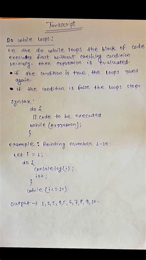 Do while loops | Javascript notes #shorts #notes #javascript