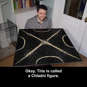 3.7M views · 50K reactions | If I distribute couscous randomly and use a bow to play this metal square plate like an instrument it will create some pretty cool patterns. This is called a Chladni Figure, let me tell you a little bit more about it. | Steve Mould | Facebook