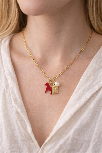 Gold-plated Enamel Horse Pendant Necklace, Pearl Accent, Handmade Boho Jewelry - Etsy