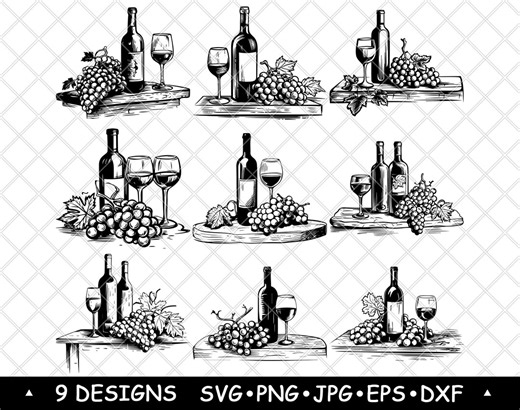 Wine and Grapes Clipart Bundle | Vineyard Wine Bottle SVG PNG | Rustic Winery Decor Vector for Crafts, Signs & Kitchen Art - Etsy UK