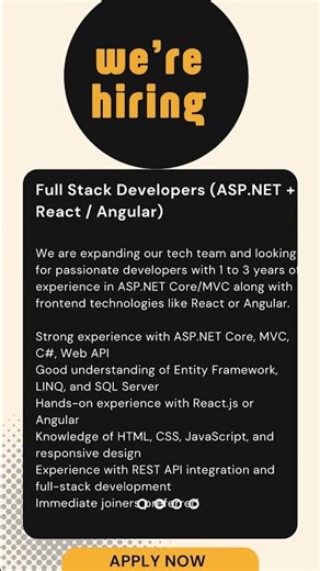🔥Full Stack Developer Job in Pune | ASP.NET + React/Angular Hiring | 1–3 Years Experience#shorts,
