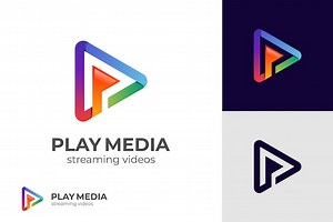 Play button media music icon logo design colorful media play technology logo element for music audio streaming service app video icon logo | Premium Vector