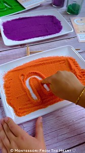 💚🧡💜DYED 🧂 SALT👆TRACING TRAYS https://montessorifromtheheart.com/2022/07/26/colored-dyed-salt-writing-trays/ Dyed Salt Sensory Tracing Tray Montessori Letter Formation Dyed salt 🧂 is soo satisfying! Silky to touch, taste-safe, non-perishable! And it is so easy to make! Just add coloring, and Wallah!! ⠀ 💡 Montessori language curriculum is like no other! You can start as early as 18 month while exploring spoken language and enriching vocabulary with I SPY & other sound games. ⠀ A child then 