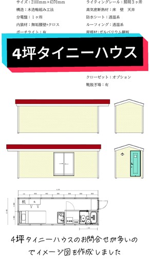 4坪タイニーハウスの詳細情報と設計図