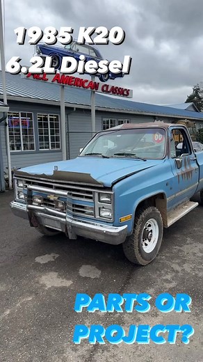 Newly arrived 1985 K20 4WD 6.2L diesel. Parts or project? #squarebody #chevy #chevytrucks #c10 #c20 #k10 #k20 #k5