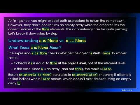 Understanding numpy.where: Why "== None" and "is None" Yield Different Results