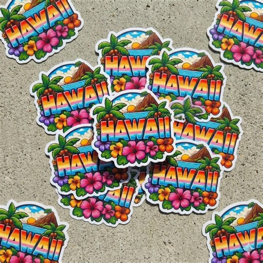 Hawaii Retro Sunset Sticker, Tropical Hibiscus Vinyl Decal, Beach Vacation Souvenir for Water Bottle, Laptop, Colorful Island Life Gift - Etsy