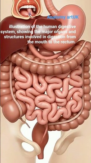 illustration of the human digestive system, showing the major organs and structures|Anatomy artUK