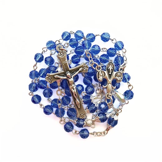 Fleur-de-lis Blue Crystal Rosary | Baptism | Bride's Something Blue - Etsy