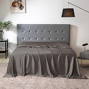 THXSILK Pure Silk Flat Sheet, 100% 7A+ Silk Bedding Flat Sheet, Ultra Soft, Breathable, Wrinkle - Free, Easy Care, Charcoal, King