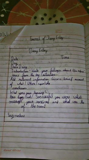 format of diary entry+ one diary entry for class 8th