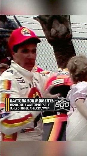 Darrell Waltrip spikes his helmet and does the “Ickey Shuffle” after winning the 1989 Daytona 500