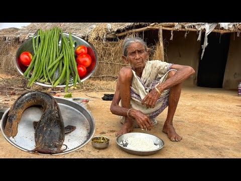Magur Fish curry with Sajane Suti recipe cooking and eating by poor widow Grandma||Rural life india