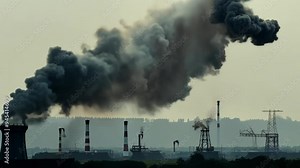 Chemical Plant Chimney Releasing Dark Smoke: Symbol of Air Pollution and Climate Change