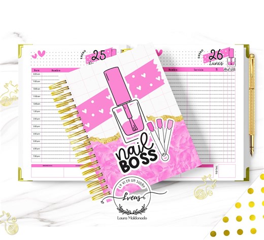 Agenda de citas para manicurista más ficha de cliente UÑAS / NAILS 2026, agenda descargable archivo imprimible pdf en español - Etsy México