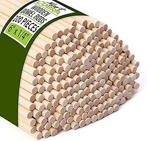 200 Wooden Dowel Rods 1/4" x 6", Precut Cake Wood Dowels for Crafting Tiered Cakes, Wooden Sticks for Crafts Supplies, Craft Wood Sticks for Flower Bouquet, Palitos de Madera para Manualidades