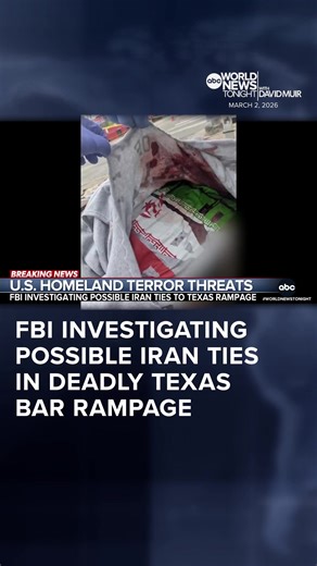#FBI officials say they are trying to determine why the gunman who went on a murderous rampage at an #Austin, #Texas, bar was wearing a shirt with Iran's flag only hours after the U.S. killed Ayatollah Ali Khamenei. Pierre Thomas reports. #WorldNewsTonight #News