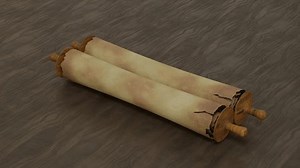 3d animation of a book parchment scroll that unfolds. Old, worn material. A place for text and advertising. 3d rendering.