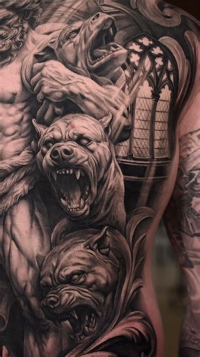 Full back tattoo project done in 90 hours