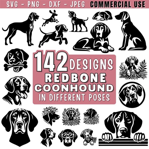 Redbone Coonhound SVG Bundle | Dog Peeking & Silhouette Redbone Clipart | Hunting Dog PNG DXF Jpeg for Cricut and Laser | Commercial Use - Etsy