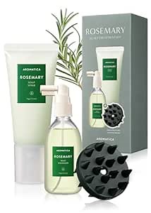 AROMATICA Rosemary Scalp Care Gift Set - Hydrating Scalp Treatment with Rosemary Enhancer and Scrub, Scalp massager with Dual Brush - Free from Sulfate, Silicone, and Paraben.