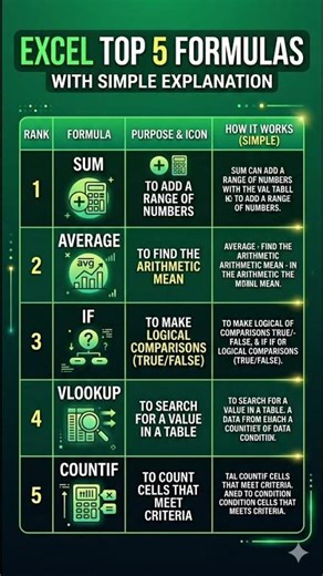 Top 5 Excel Formulas Every Professional MUST Know 📊 #exceltips #exceltutorial #spreadsheets #vlookup