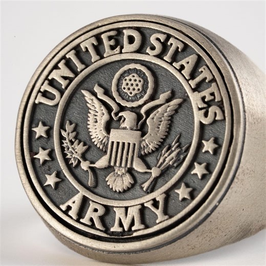 US Army Ring 925 Sterling Silver Handmade Unisex, Military Signet Custom, Veteran Gift Personalized, Patriotic Eagle Crest Jewelry Band Men - Etsy