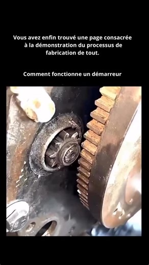 fabrication expliquee on Instagram: "Le démarreur est un petit moteur électrique incroyablement puissant, chargé de lancer le moteur. Lorsque vous tournez la clé ou appuyez sur le bouton de démarrage, la batterie envoie une impulsion électrique au démarreur. À l’intérieur, un électroaimant pousse un petit engrenage, appelé pignon, vers l’avant afin qu’il s’engrène avec la grande roue dentée du volant moteur. La rotation du démarreur entraîne celle du pignon, qui fait tourner le volant moteur, le