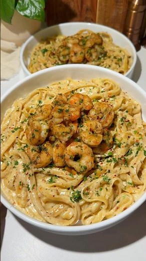 Creamy shrimp alfredo pasta ✨🍤 #recipe #food #shorts