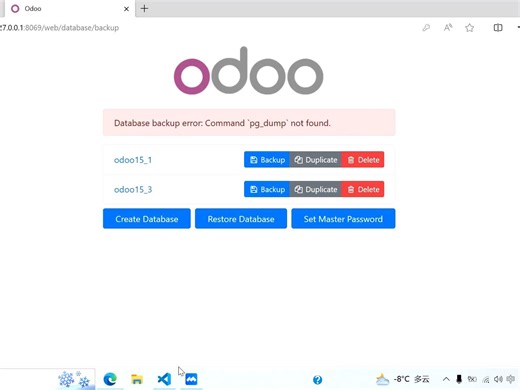 odoo:解决Database backup error: Command `pg_dump` not found.