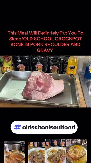 OLD SCHOOL CROCKPOT PORK SHOULDER ROAST AND GRAVY RECIPE: 1 ea. bone in shoulder roast 2 cups diced carrots 2 cups diced onions 2 cups diced celery salt and pepper to tase 2 tsp chopped garlic DIRECTIONS: season pork shoulder with salt and pepper sear off in oven on 400 degrees for 30 minutes placed carrot celery and onions in slow cooker place pork on top of vegetables fill with water or chicken stock and cook on low for 10 hours or until tender Join this channel to get access to perks: https:/
