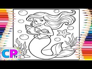 Little Mermaid in Deep Water/Mermaid Coloring Book/Creative Ideas/Relaxing Coloring Pages