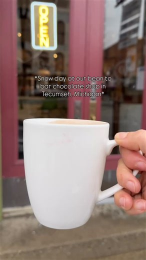 Snow day at our bean to bar chocolate shop in Tecumseh, Michigan. Cozy and chocolatey are the vibes for today. | Harvest Chocolate