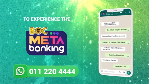 Introducing the new BOC Meta Banking service where you can now easily engage in your banking activities through WhatsApp. You too can contact us via 011 220 4444 and experience the convenience of WhatsApp banking today! #BOC #BankersToTheNation #BOCMetaBanking #BOCWhatsappBanking | Bank of Ceylon