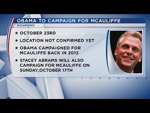 Obama to campaign for McAuliffe in Richmond on October 23, Abrams to visit Norfolk Oct. 17