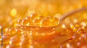 Propolis drops on spoon, golden liquid, health supplement