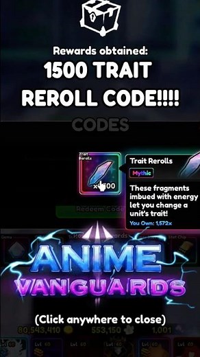 1500 TRAIT REROLL CODE!!! | Anime Vanguards #animevanguards #roblox