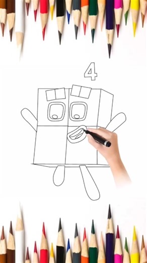 how to draw Numberblock 4 step by step
