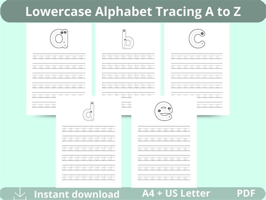 Lowercase Alphabet Tracing Worksheets A–Z, Printable Letter Writing Practice - Etsy Canada