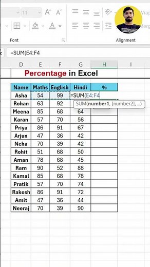 Calculate Percentage of Students Marks in Excel #excel #exceltips #exceltutorial #msexcel #shorts