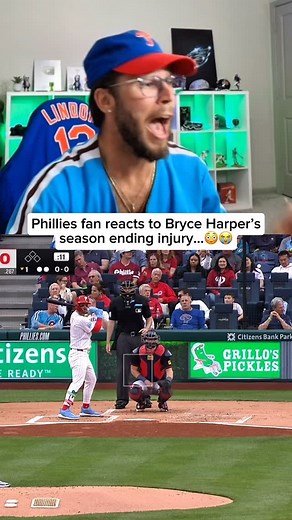 BRAVES ARE PLAYING SOOO DIRTY… Phillies fan reacts to Bryce Harper getting hit by a pitch that ended his career! If viewing, follow @tinyy.tino #mlb #mlbb #baseball #phillies #bryceharper #reaction | Austin Lauver