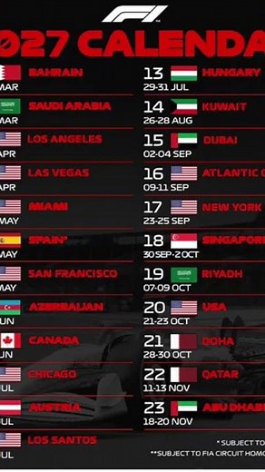 F1 2027 calendar