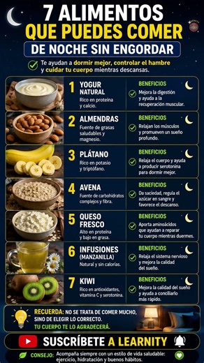🌙 7 ALIMENTOS QUE PUEDES COMER DE NOCHE 😳✨