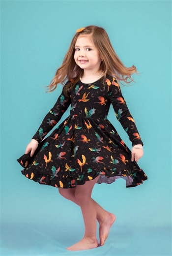 Colorful Dragon Print Girls Twirl Dress – Soft Bamboo Viscose, Perfect Gift for Girls, Toddler Dress, Kids Clothing - Etsy