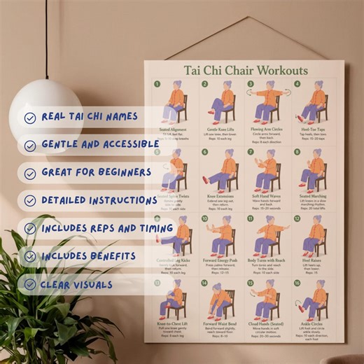 Printable Tai Chi Chair Workouts for Women, Senior Exercise Chart, Gentle Movements (PDF Download) - Etsy