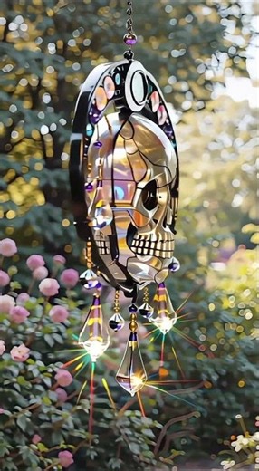 Mesmerizing Crystal Skull Suncatcher ✨ Gothic Stained Glass Decor! #shorts